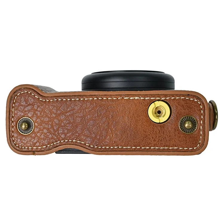 Funda protectora de textura de piel de litchi de cuero PU para Sony ZV-1F con correa para hombro - Marrón