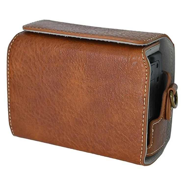 Funda protectora de textura de piel de litchi de cuero PU para Sony ZV-1F con correa para hombro - Marrón