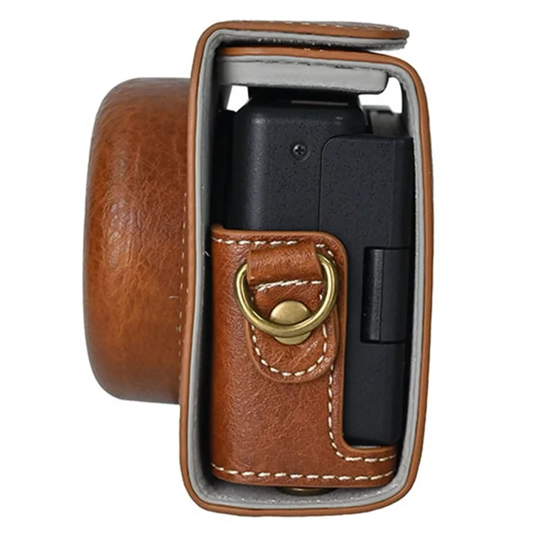 Funda protectora de textura de piel de litchi de cuero PU para Sony ZV-1F con correa para hombro - Marrón