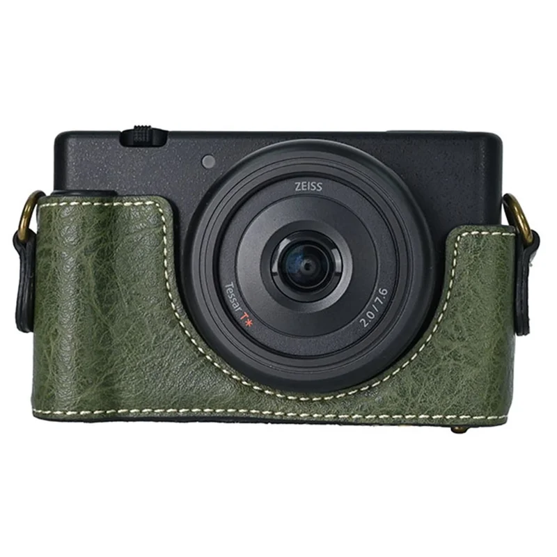 For Sony ZV-1F Protective Cover Litchi Textured PU Leather Camera Case with Shoulder Strap - Green