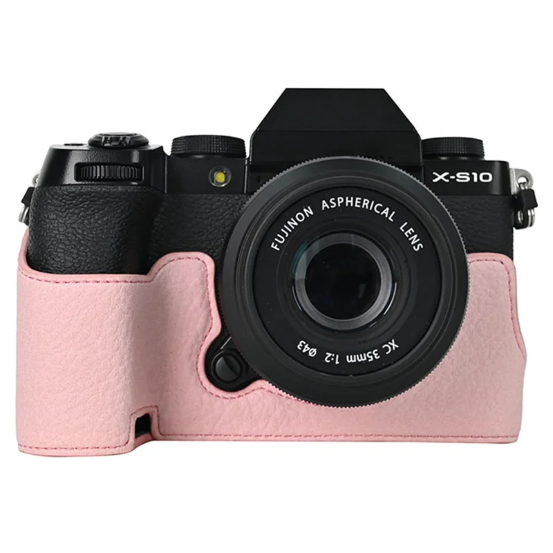 Чехол для камеры Fujifilm X-S10 с большим вырезом, текстурой личи, из защитной кожи ПУ - розовый