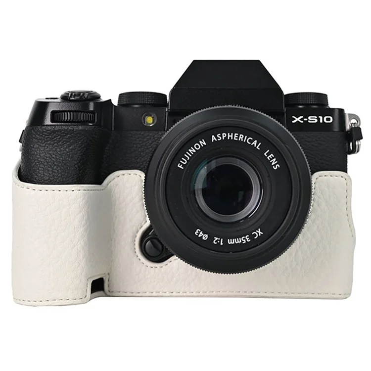 For Fujifilm X-S10 Camera Case Large Cutout Litchi Texture PU Leather Protective Cover - Grey