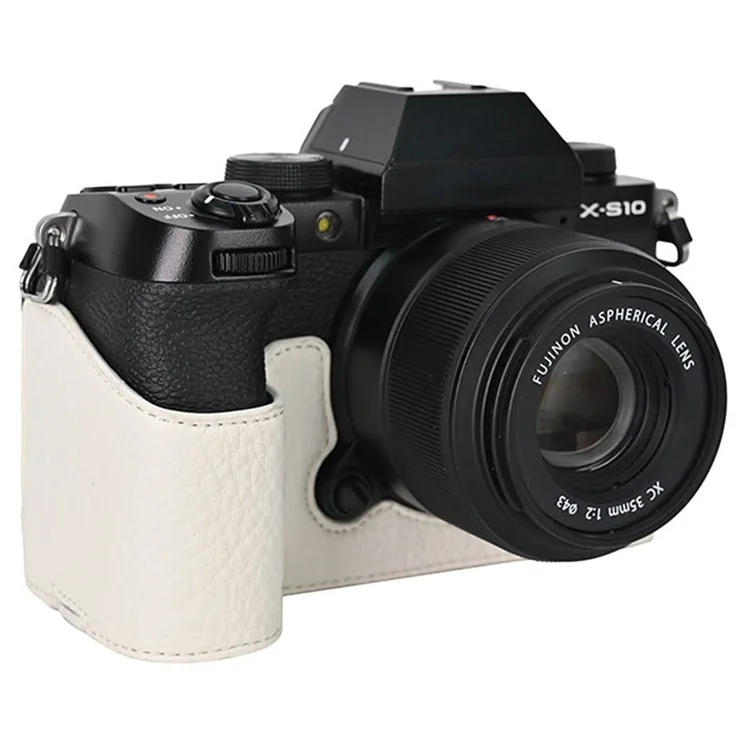 For Fujifilm X-S10 Camera Case Large Cutout Litchi Texture PU Leather Protective Cover - Grey