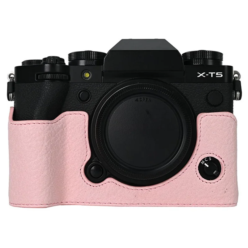 For Fujifilm X-T5 Camera Case Large Cutout Litchi Texture PU Leather Protective Cover - Pink