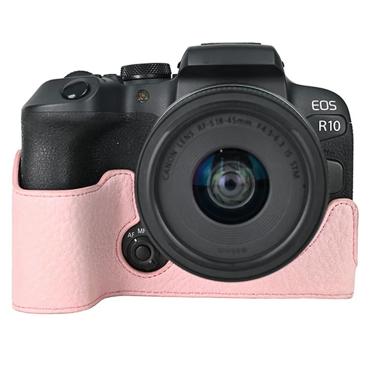 For Canon EOS R10 Camera Case Large Cutout Litchi Texture PU Leather Protective Cover - Pink