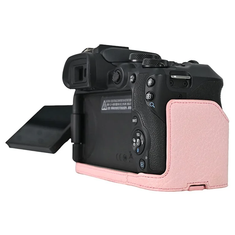 For Canon EOS R10 Camera Case Large Cutout Litchi Texture PU Leather Protective Cover - Pink