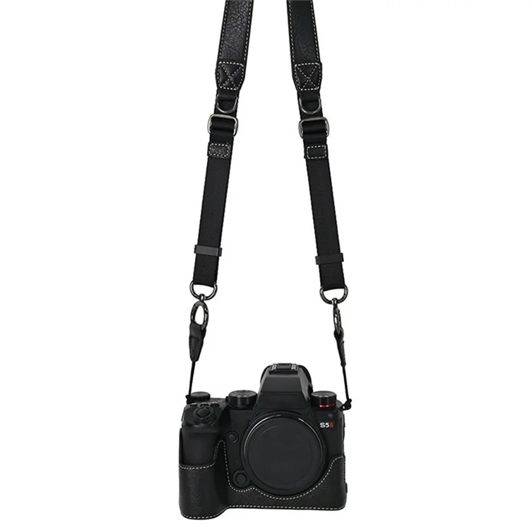 For Panasonic Lumix S5 / S5 II Camera Case with Shoulder Strap Large Cutout Litchi Texture PU Protective Cover - Black