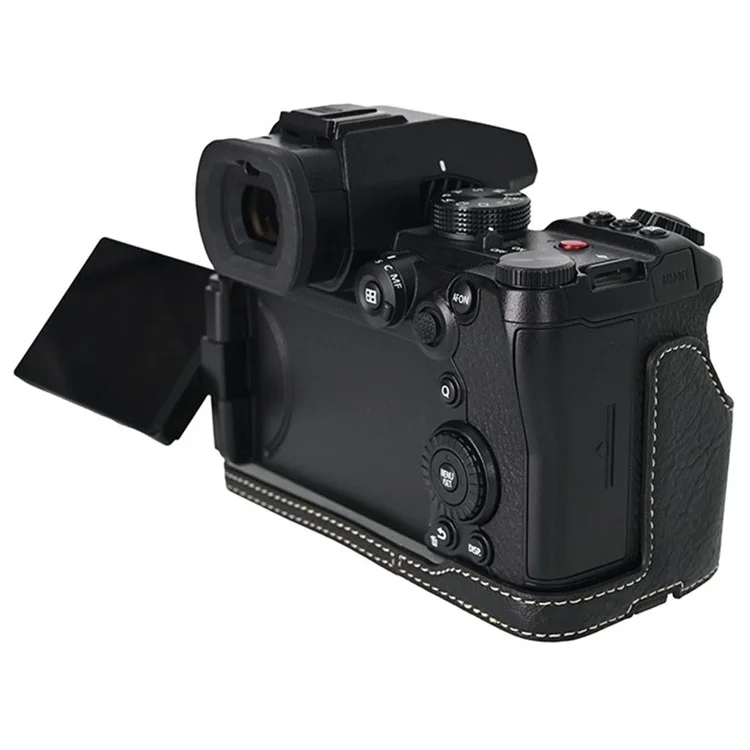For Panasonic Lumix S5 / S5 II Camera Case with Shoulder Strap Large Cutout Litchi Texture PU Protective Cover - Black