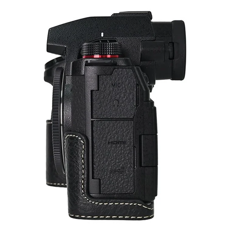 For Panasonic Lumix S5 / S5 II Camera Case with Shoulder Strap Large Cutout Litchi Texture PU Protective Cover - Black