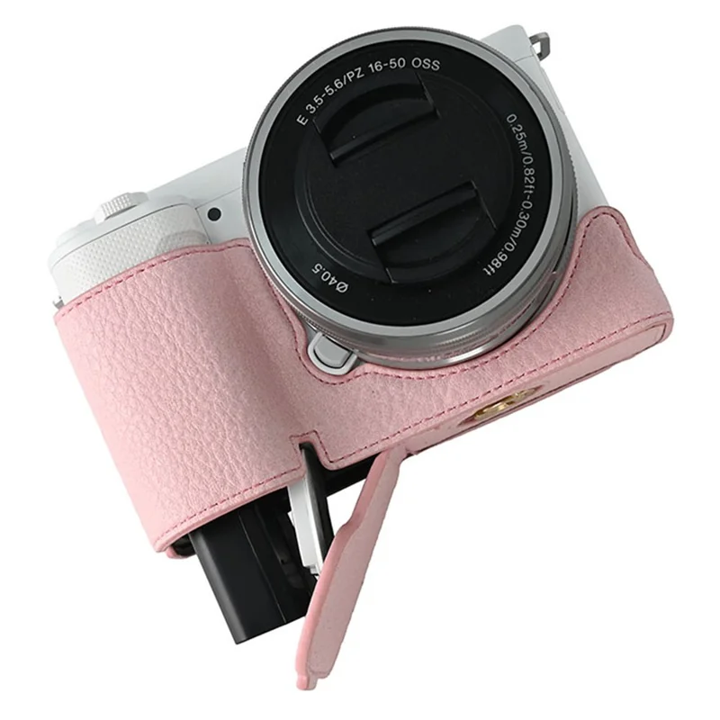 For Sony ZV-E10 Camera Bottom Case Half Body Leather Cover with Battery Opening - Pink