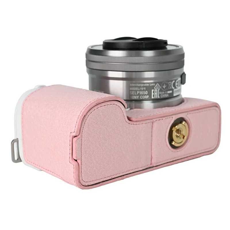 For Sony ZV-E10 Camera Bottom Case Half Body Leather Cover with Battery Opening - Pink