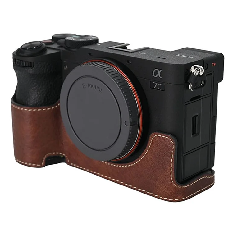 For Sony A7C II / A7CR Camera Case Large Cutout Litchi Texture PU Leather Protective Cover - Coffee