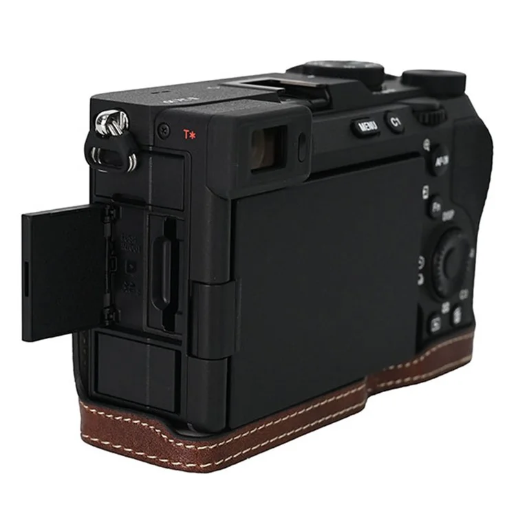 For Sony A7C II / A7CR Camera Case Large Cutout Litchi Texture PU Leather Protective Cover - Coffee