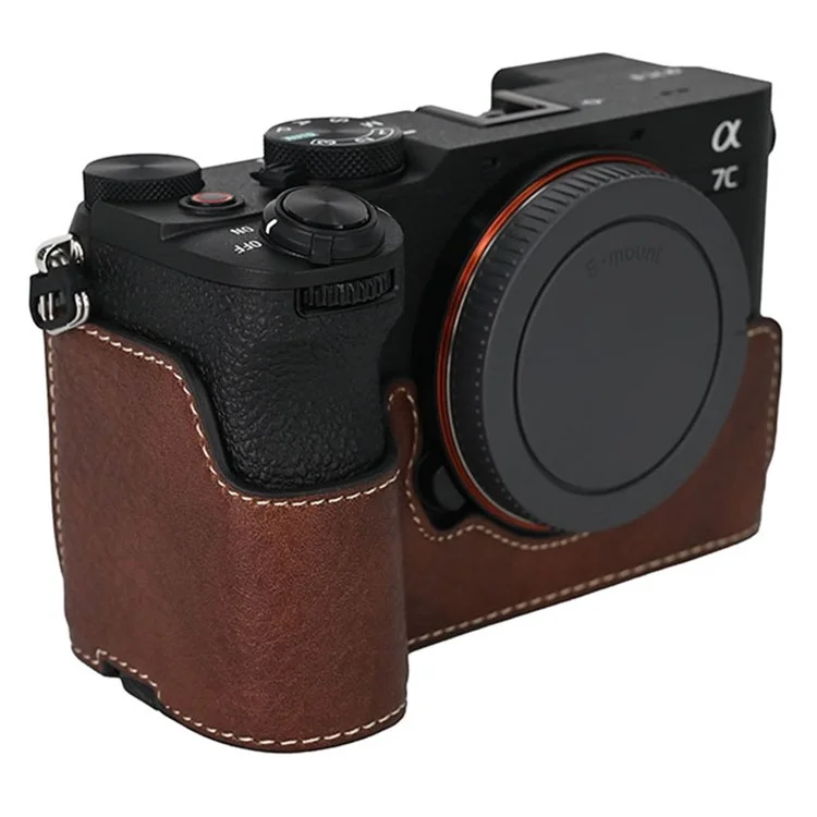 For Sony A7C II / A7CR Camera Case Large Cutout Litchi Texture PU Leather Protective Cover - Coffee