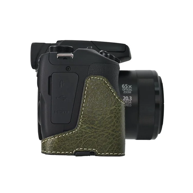 For Canon SX70 HS Camera Case Large Cutout Litchi Texture PU Leather Protective Cover - Green