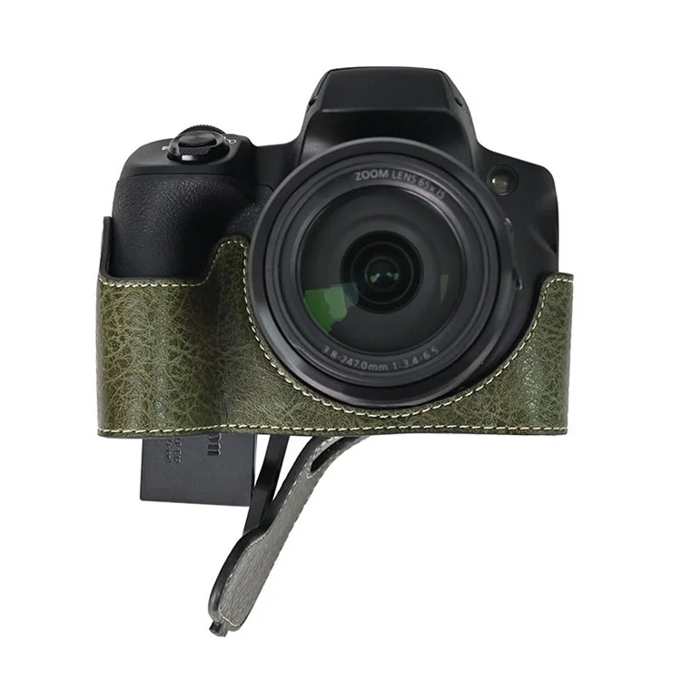 For Canon SX70 HS Camera Case Large Cutout Litchi Texture PU Leather Protective Cover - Green