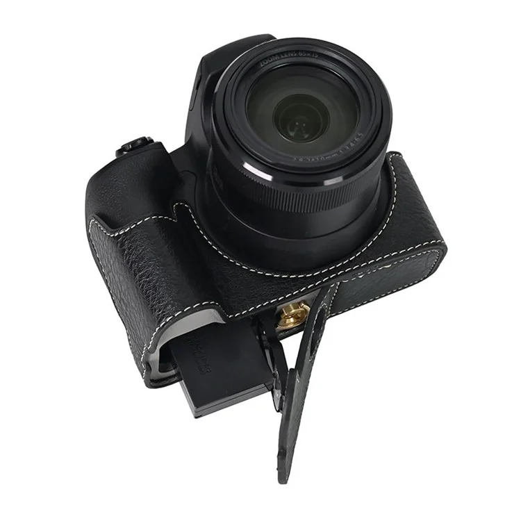For Canon SX70 HS Camera Case with Shoulder Strap Large Cutout Litchi Texture PU Protective Cover - Black