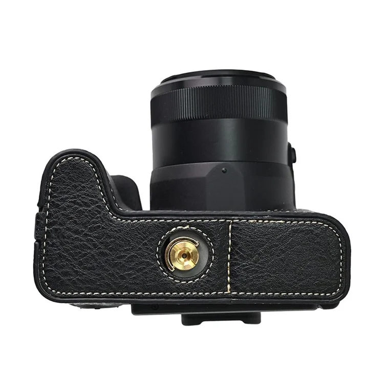 For Canon SX70 HS Camera Case with Shoulder Strap Large Cutout Litchi Texture PU Protective Cover - Black