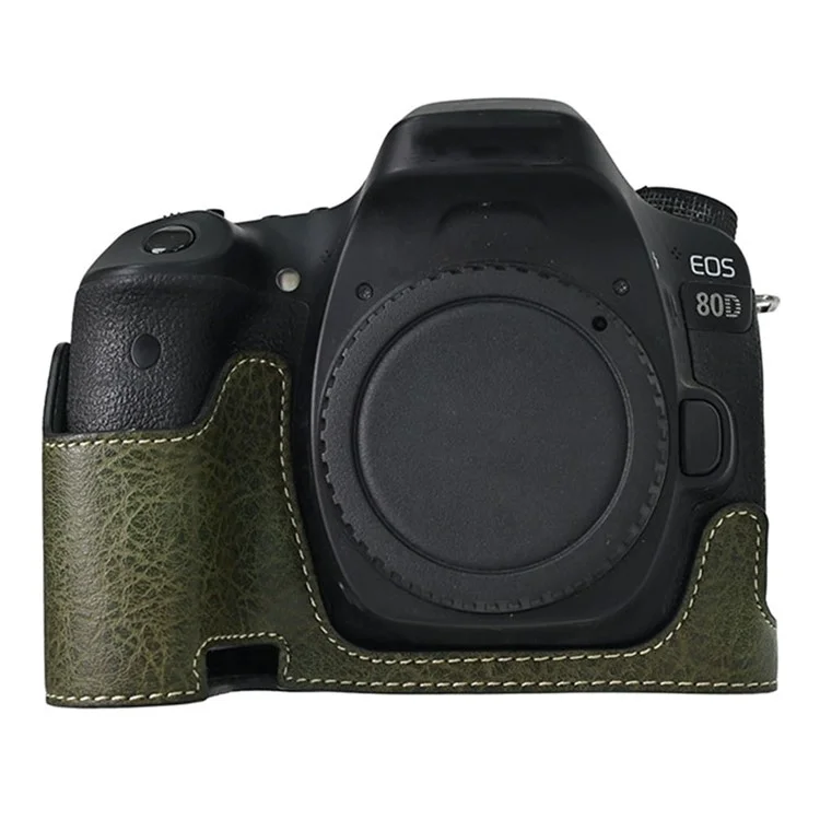 Camera Case For Canon EOS 90D / 80D / 70D / 60D Large Cutout Litchi Texture PU Leather Protective Cover - Green