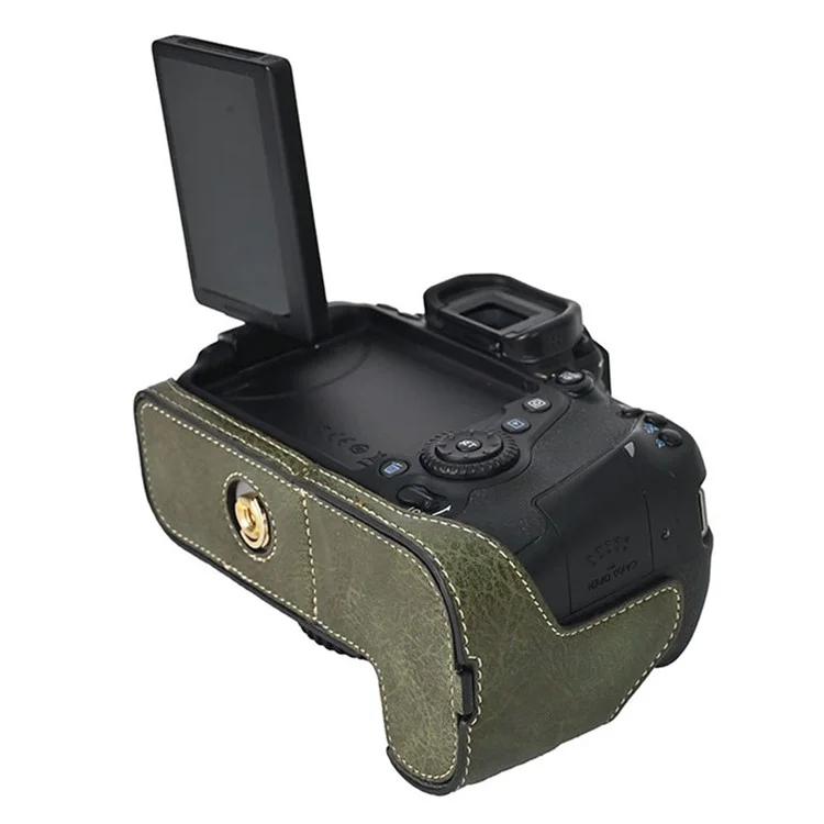 Camera Case For Canon EOS 90D / 80D / 70D / 60D Large Cutout Litchi Texture PU Leather Protective Cover - Green