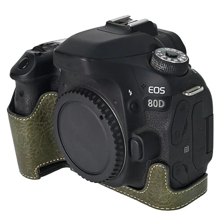 Camera Case For Canon EOS 90D / 80D / 70D / 60D Large Cutout Litchi Texture PU Leather Protective Cover - Green