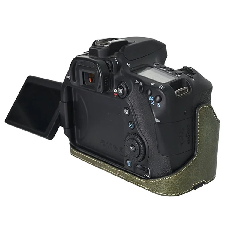 Camera Case For Canon EOS 90D / 80D / 70D / 60D Large Cutout Litchi Texture PU Leather Protective Cover - Green