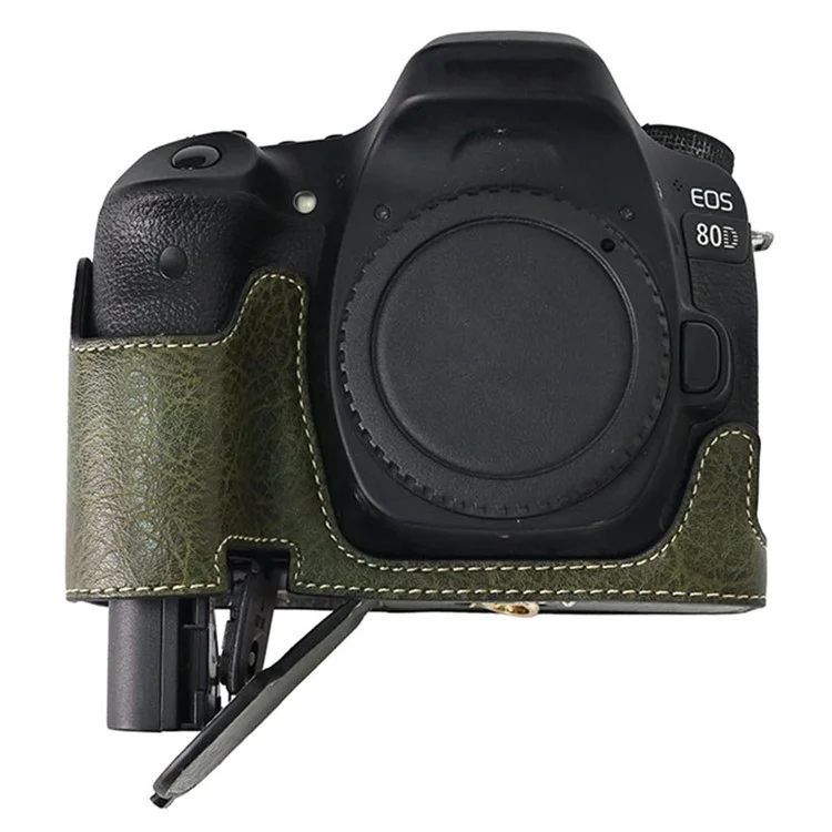Camera Case For Canon EOS 90D / 80D / 70D / 60D Large Cutout Litchi Texture PU Leather Protective Cover - Green