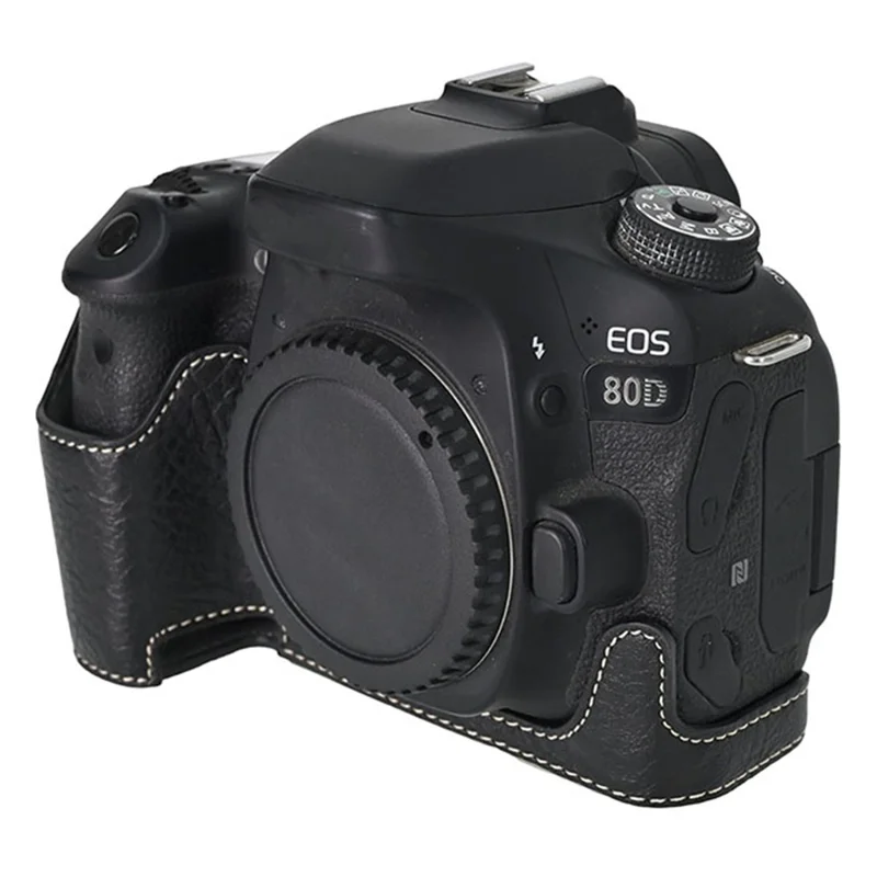 Camera Case For Canon EOS 90D / 80D / 70D / 60D  Large Cutout Litchi Texture PU Leather Protective Cover - Black