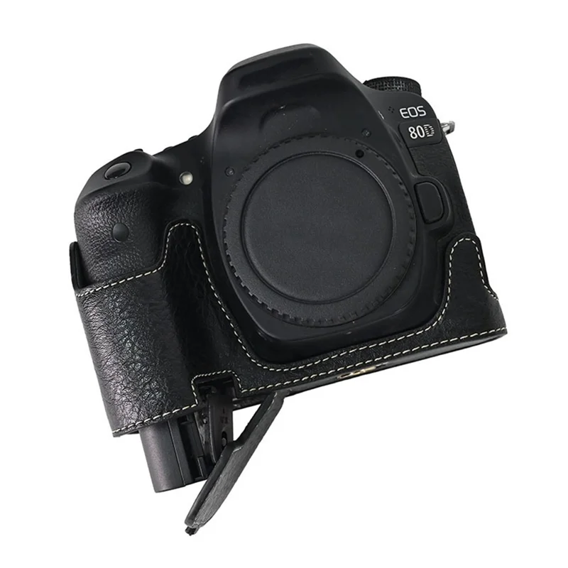 Camera Case For Canon EOS 90D / 80D / 70D / 60D  Large Cutout Litchi Texture PU Leather Protective Cover - Black