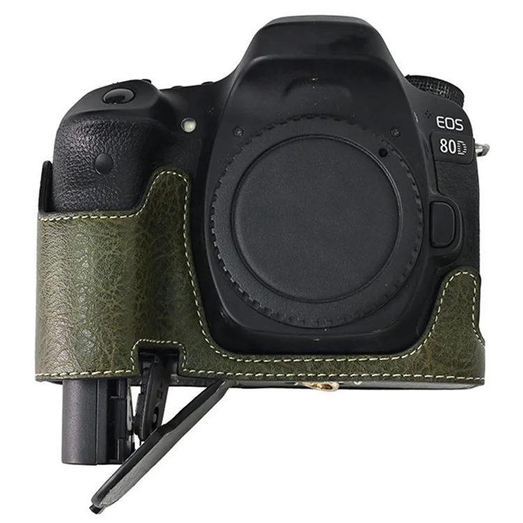 For Canon EOS 90D / 80D / 70D / 60D Camera Case with Shoulder Strap Large Cutout Litchi Texture PU Protective Cover - Green