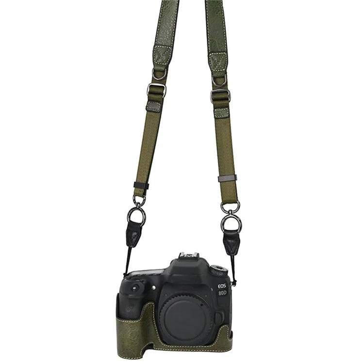 For Canon EOS 90D / 80D / 70D / 60D Camera Case with Shoulder Strap Large Cutout Litchi Texture PU Protective Cover - Green