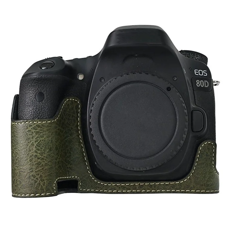 For Canon EOS 90D / 80D / 70D / 60D Camera Case with Shoulder Strap Large Cutout Litchi Texture PU Protective Cover - Green