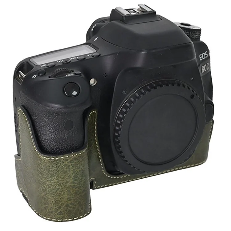 For Canon EOS 90D / 80D / 70D / 60D Camera Case with Shoulder Strap Large Cutout Litchi Texture PU Protective Cover - Green