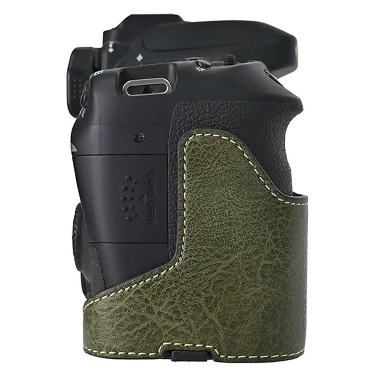 For Canon EOS 90D / 80D / 70D / 60D Camera Case with Shoulder Strap Large Cutout Litchi Texture PU Protective Cover - Green