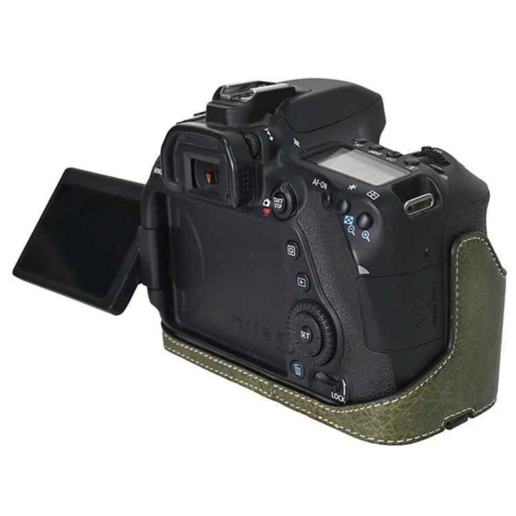 For Canon EOS 90D / 80D / 70D / 60D Camera Case with Shoulder Strap Large Cutout Litchi Texture PU Protective Cover - Green