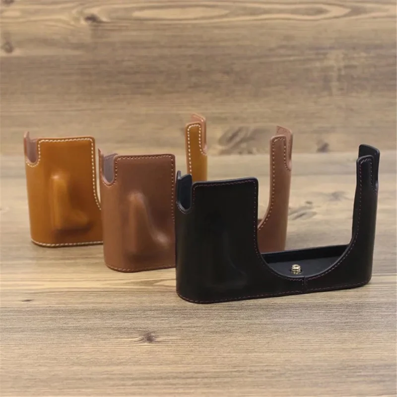 Per fotocamera digitale Leica Q custodia protettiva in pelle PU con apertura per batteria, copertura del corpo metà - Marrone