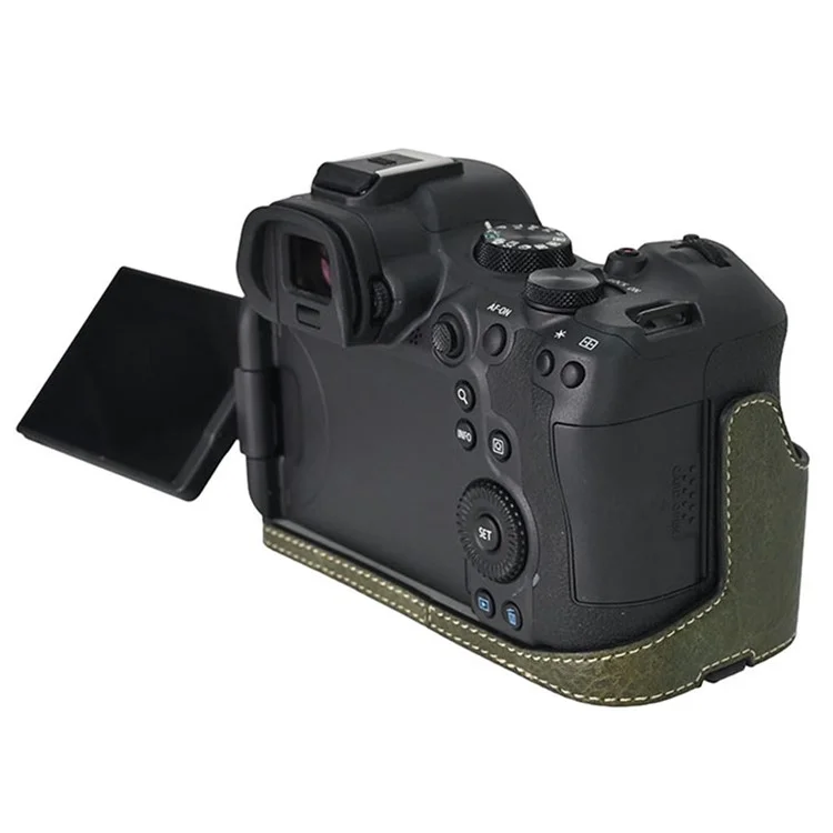 For Canon EOS R6 Mark II / R6 / R5 Camera Case with Shoulder Strap Large Cutout Litchi Texture PU Protective Cover - Green