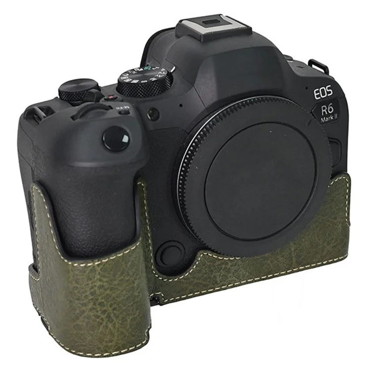 For Canon EOS R6 Mark II / R6 / R5 Camera Case with Shoulder Strap Large Cutout Litchi Texture PU Protective Cover - Green