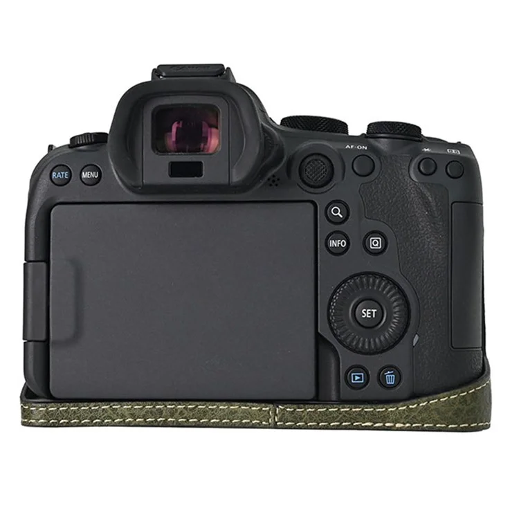 For Canon EOS R6 Mark II / R6 / R5 Camera Case with Shoulder Strap Large Cutout Litchi Texture PU Protective Cover - Green