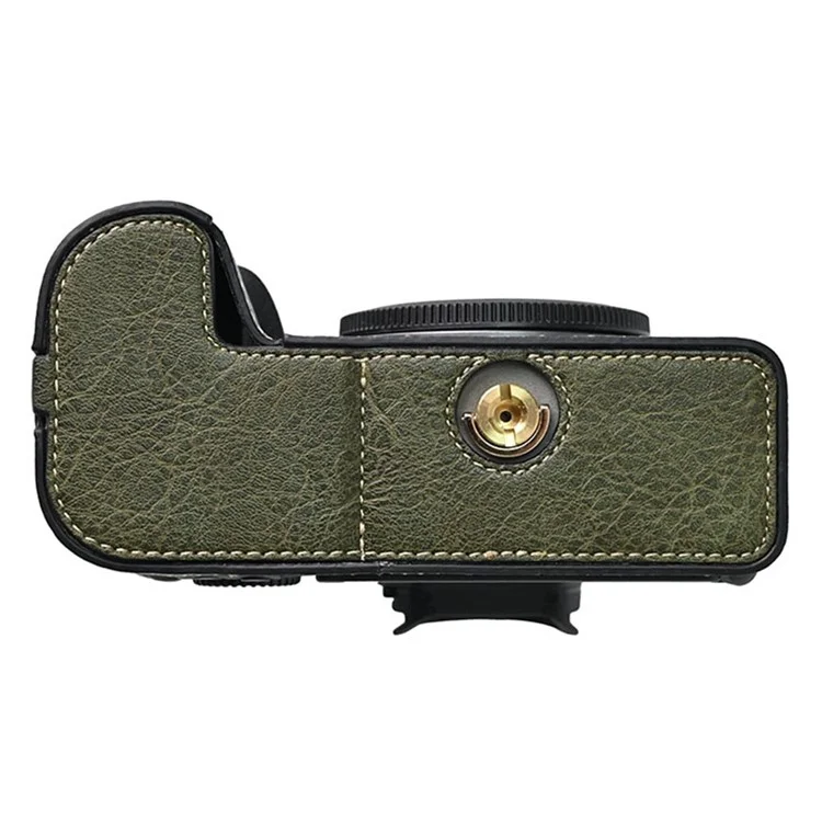 For Canon EOS R6 Mark II / R6 / R5 Camera Case with Shoulder Strap Large Cutout Litchi Texture PU Protective Cover - Green