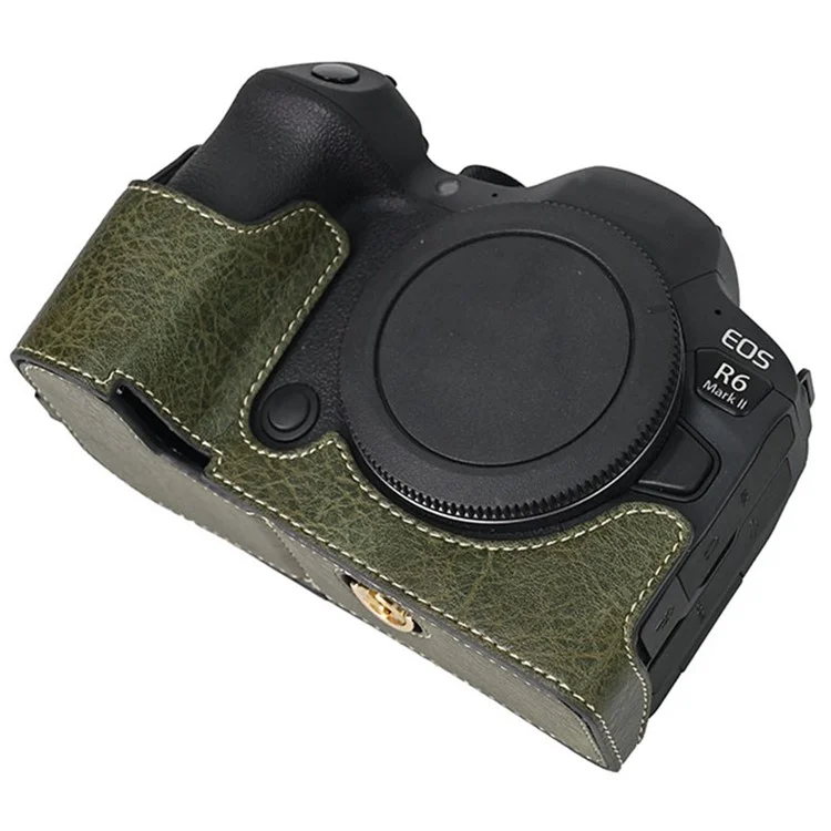 For Canon EOS R6 Mark II / R6 / R5 Camera Case with Shoulder Strap Large Cutout Litchi Texture PU Protective Cover - Green