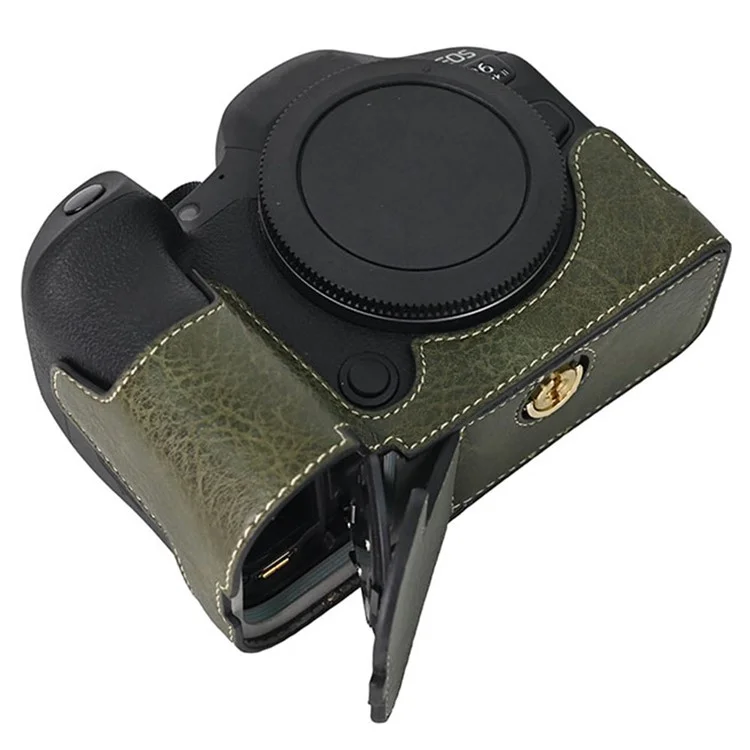 For Canon EOS R6 Mark II / R6 / R5 Camera Case with Shoulder Strap Large Cutout Litchi Texture PU Protective Cover - Green