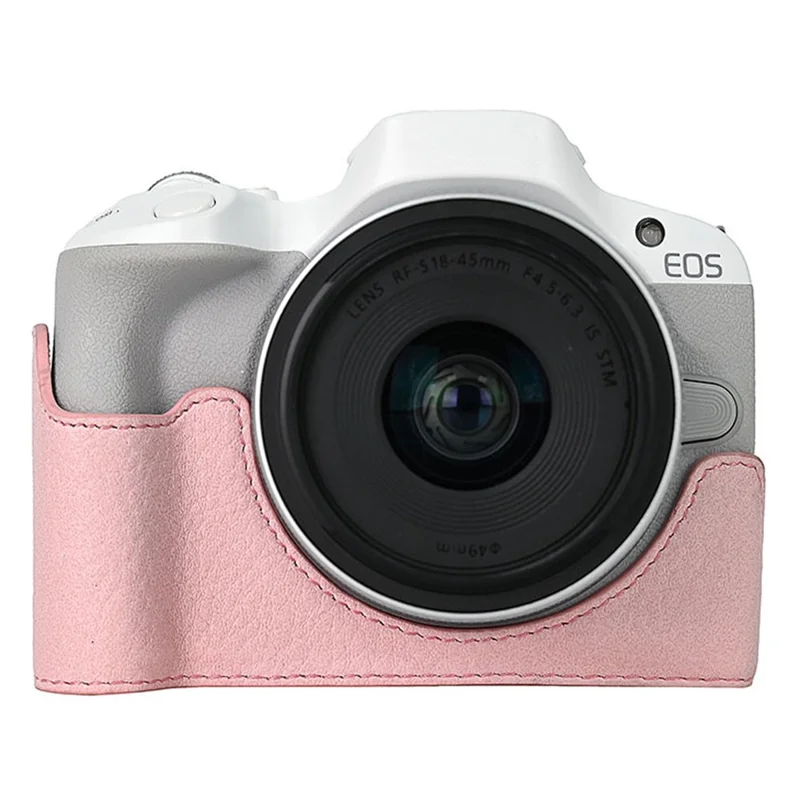 For Canon EOS R100  /  R50 Camera Base Detachable Battery Litchi Texture PU Leather Protective Case - Pink