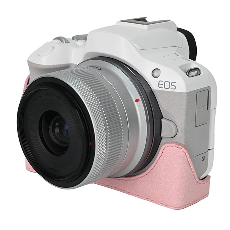 For Canon EOS R100  /  R50 Camera Base Detachable Battery Litchi Texture PU Leather Protective Case - Pink