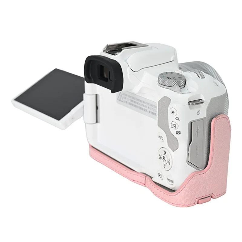 For Canon EOS R100  /  R50 Camera Base Detachable Battery Litchi Texture PU Leather Protective Case - Pink