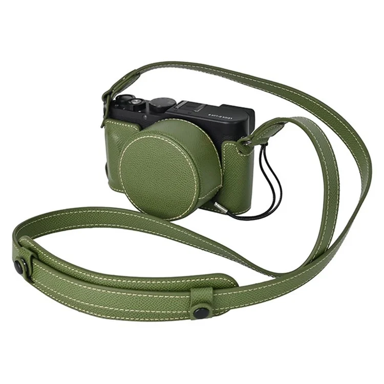 Per Leica D-Lux 8 Camera Base con coperchio dell'obiettivo, tracolla, custodia protettiva in pelle PU - Verde