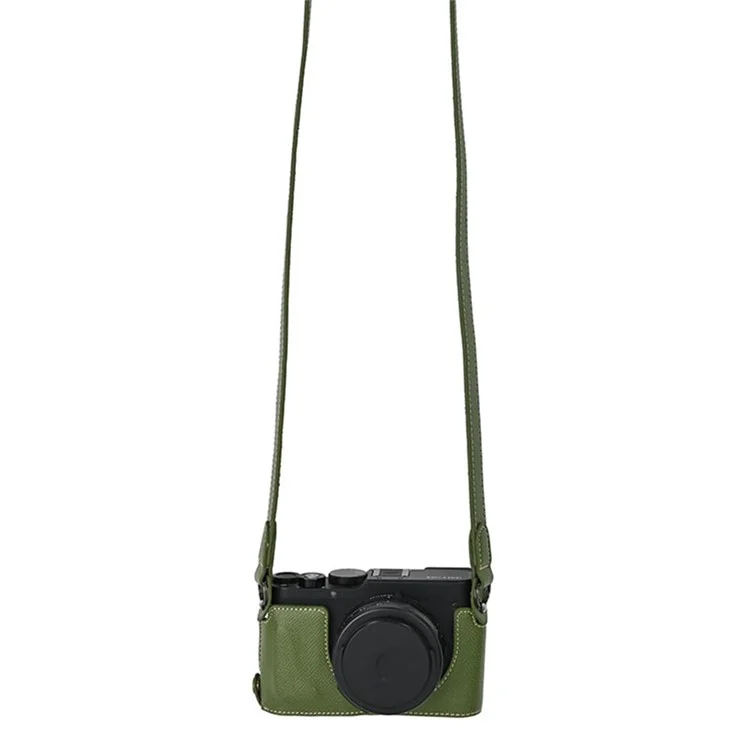 Per Leica D-Lux 8 Camera Base con coperchio dell'obiettivo, tracolla, custodia protettiva in pelle PU - Verde
