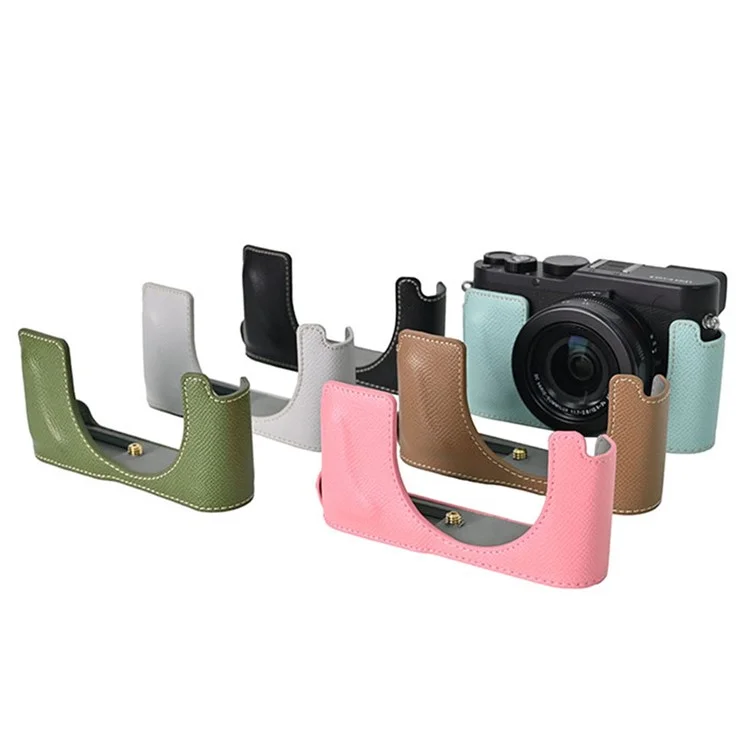 Per Leica D-Lux 8 Camera Base con coperchio dell'obiettivo, tracolla, custodia protettiva in pelle PU - Verde