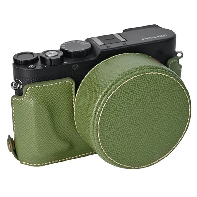 Per Leica D-Lux 8 Camera Base con coperchio dell'obiettivo, tracolla, custodia protettiva in pelle PU - Verde