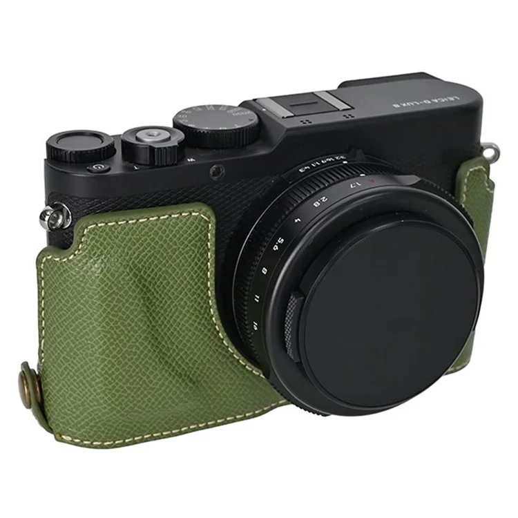 Per Leica D-Lux 8 Camera Base con coperchio dell'obiettivo, tracolla, custodia protettiva in pelle PU - Verde